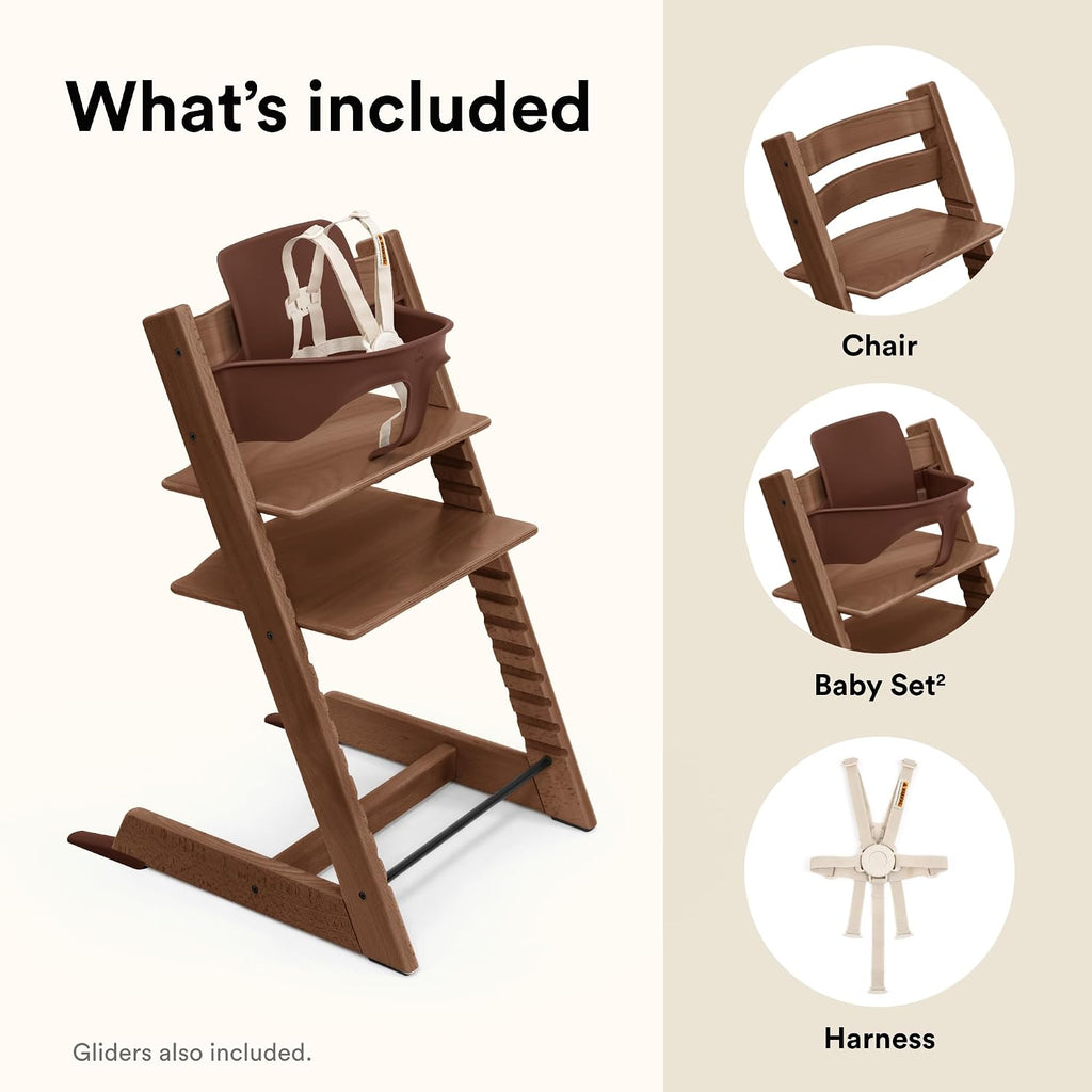 Stokke Tripp Trapp High Chair 2, Warm Brown - Includes Chair + Baby Set with Removable Harness for Children 6-36 Months - Adjustable, Ergonomic & Easy to Clean