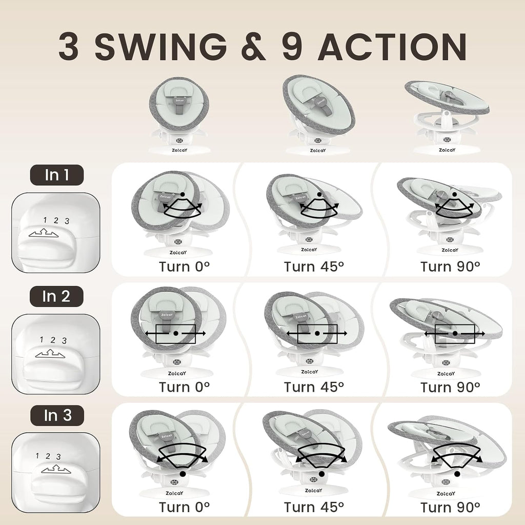 3-in-1 Baby Swing for Infants, Infant Swing with 5 Speeds & 3 Swing Modes, 12 Melodies, Electric Swing for Baby, Indoor & Outdoor Use, Up to 25 lbs, Gray