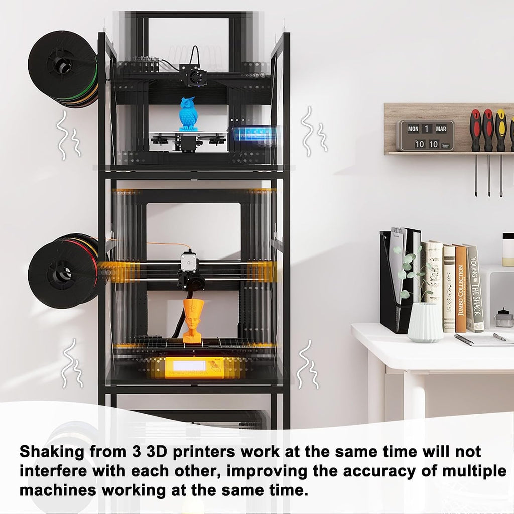 PUNCIA 3-Tier 3D Printer Stand with Filament Storage, Heavy Duty Workbench Rack – Compatible with FDM/SLA, Studio, Workshop, Office Use, Space-Saving Organizer for Multiple Filament Types