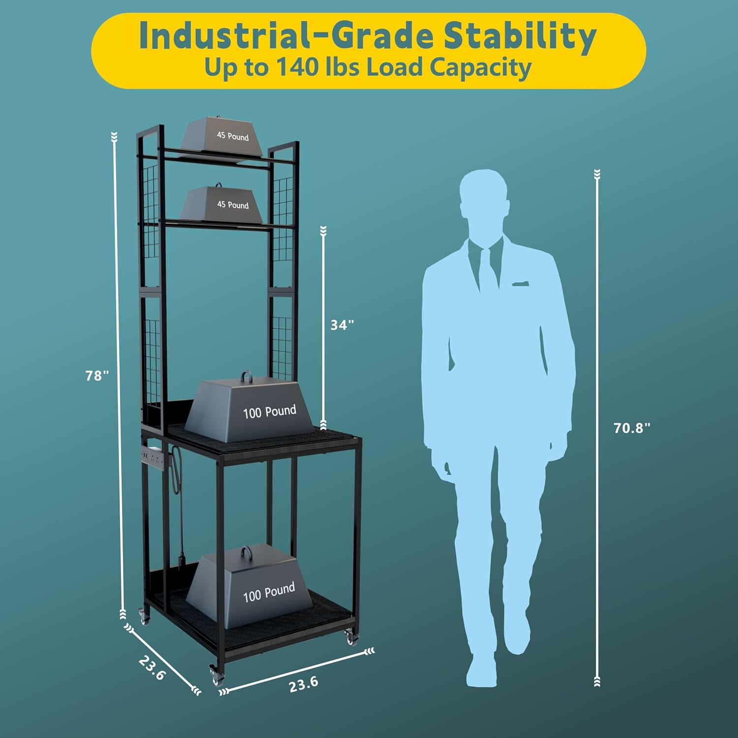 Heavy Duty PRT22 3D Printer Stand with Power Hub, High Density Polymer Vibration Damping Pads, Elevated Storage & Locking Wheels for Most Large Printers