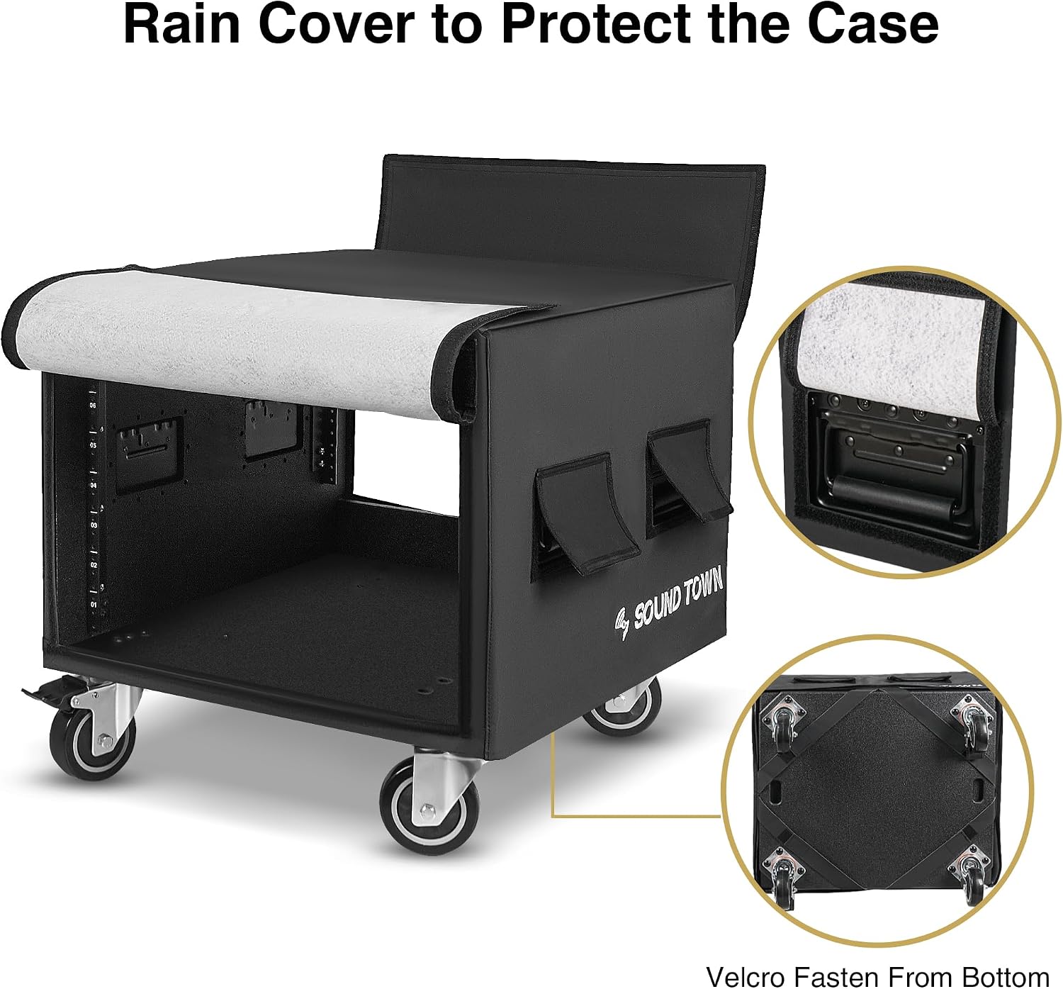 Sound Town 8U PA/DJ Rack/Road Case with 8-Space, Industry-Grade 0.7' (18mm) Plywood with Polyurea Coating, Rain Cover, Casters, 21.7' Rackable Depth - Pro Tour Grade (STRCP-8UW)