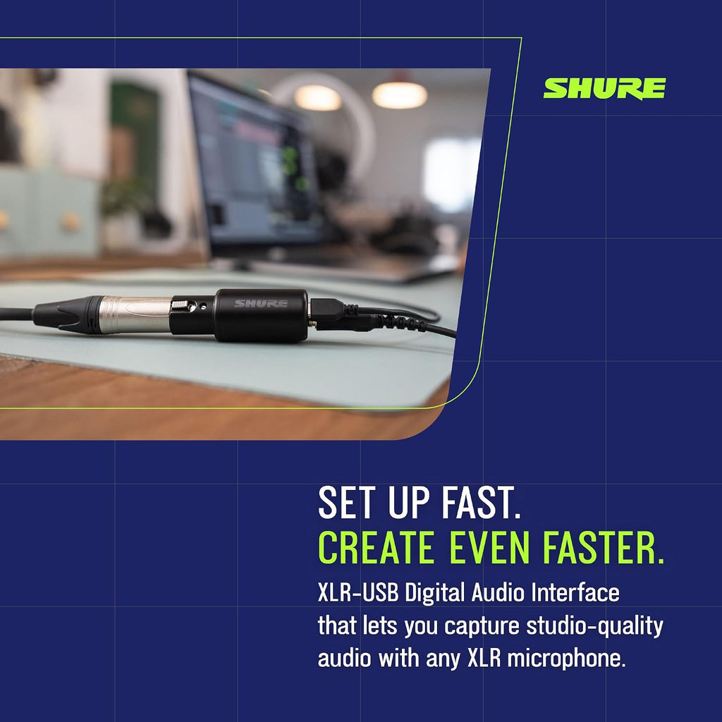 Shure MVX2U Gen 2 XLR-to-USB-C Digital Audio Interface, Apple MFi Certified, Portable Setup for Audio Processing, Noise-Free Recording Between XLR and USB-C Devices