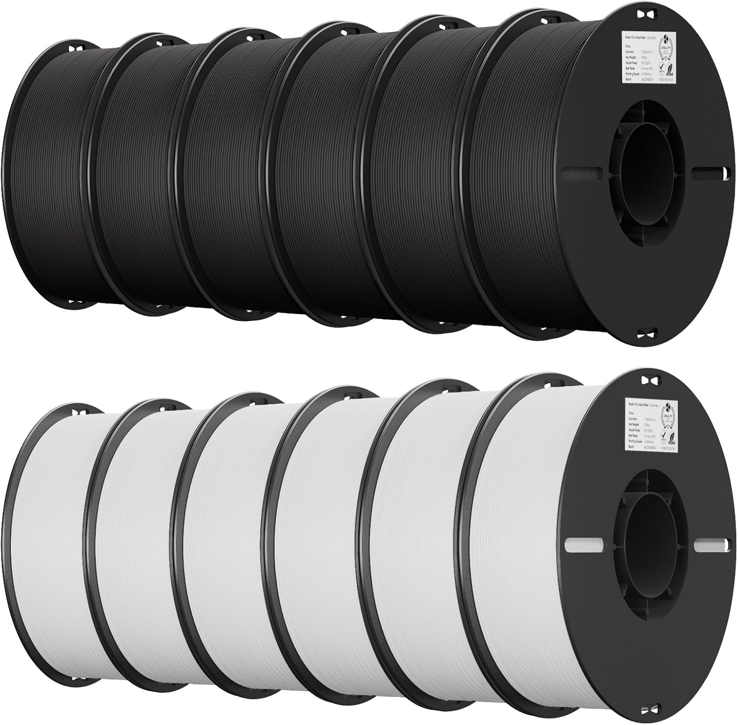 Creality 12 Pack PLA 1.75mm Filament Bundle for 3D Printing with No-Tangling Strong Bonding and Overhang Performance, Accuracy +/- 0.02mm (6 Black+6 White)