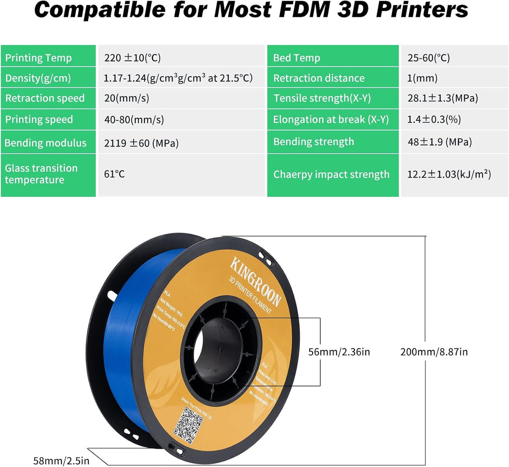 Kingroon PLA 3D Printer Filament,10 Rolls, Dimensional Accuracy +/- 0.03 mm, 10kg Spool(22lbs),1.75 mm,2Green+2Red+2Blue+2Yellow+2Skin