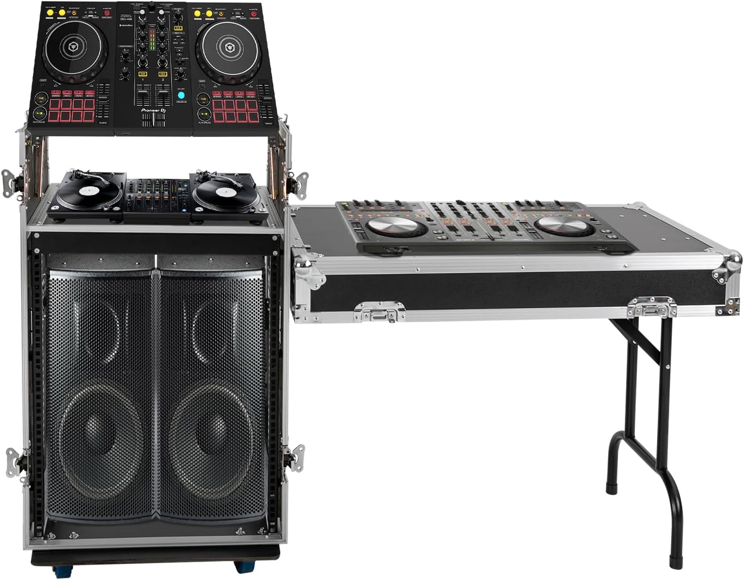 14U PA DJ Rack with 4 Wheels, Heavy-Duty Mobile Audio Equipment Cabinet with Side DJ Table Top, 661 lbs Capacity Studio Rack for Mixer, Amplifier, Speakers (14U/Side Table)
