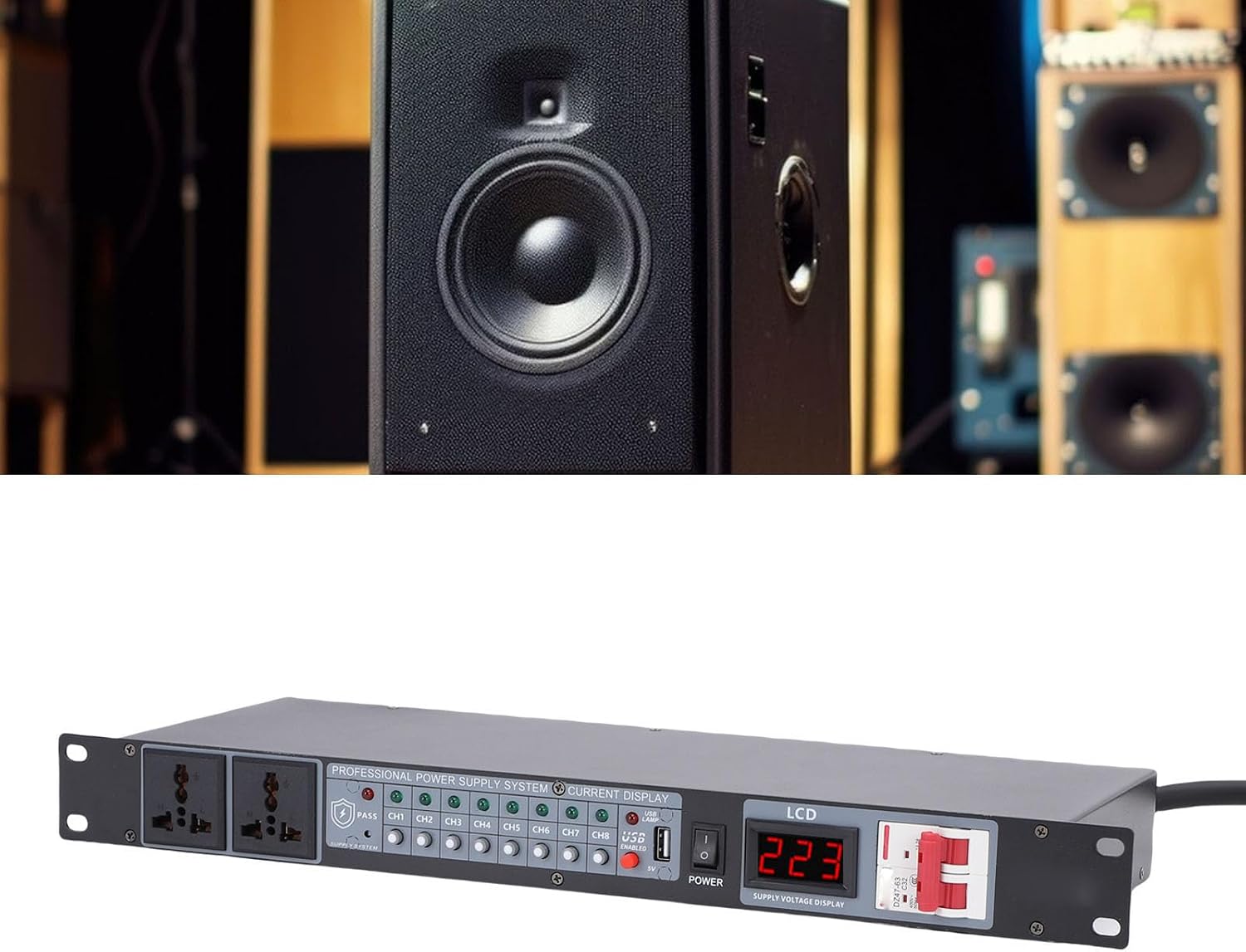 Asixxsix Power Sequencer Conditioner 10 Outlet, Rack Mount Audio Digital Power Supply Controller Regulator with Real Time Voltage Display and Delay Switch for Home Theater Stage (US Plug)