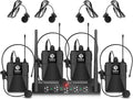 D Debra Audio AU400 Pro UHF 4 Channel Wireless Microphone System with Cordless Handheld Lavalier Headset Mics, Metal Receiver, Ideal for Karaoke Church Party (with 4 Bodypack (B))
