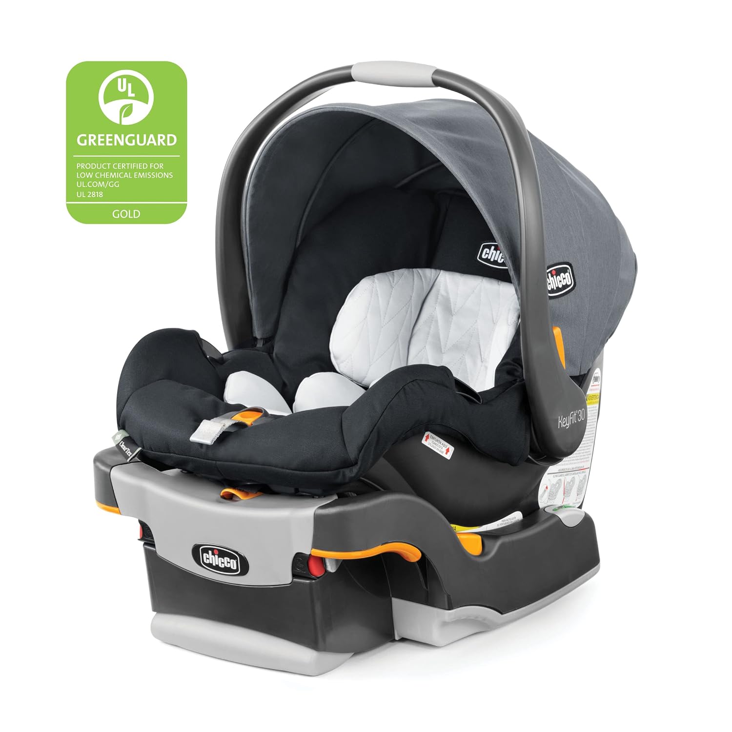 Chicco KeyFit 30 ClearTex Infant Car Seat and Base, Rear-Facing Seat for Infants 4-30 lbs., Includes Infant Head and Body Support, Compatible with Chicco Strollers, Baby Travel Gear, Pewter/Grey