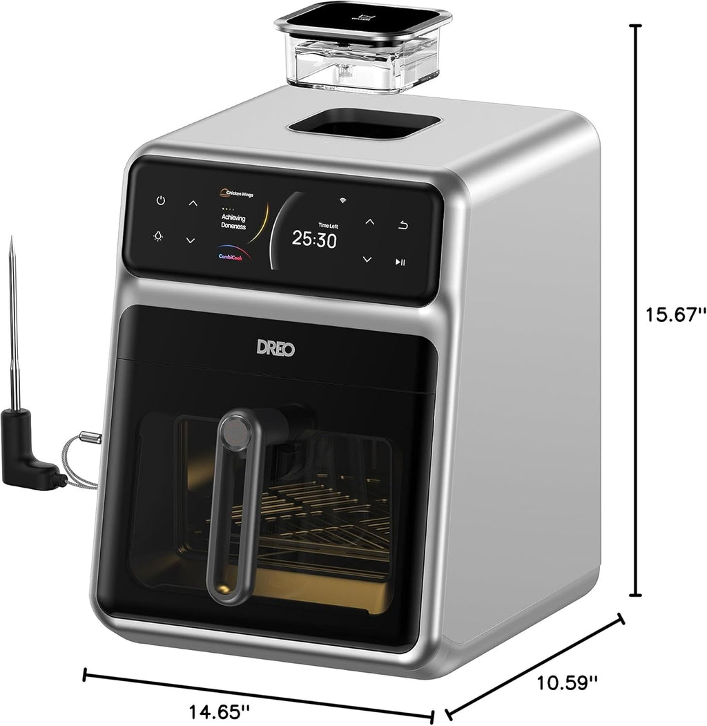Dreo ChefMaker Combi Fryer, Cook like a pro with just the press of a button, Smart Air Fryer Cooker with Cook probe, Water Atomizer, 3 professional cooking modes, 6 QT