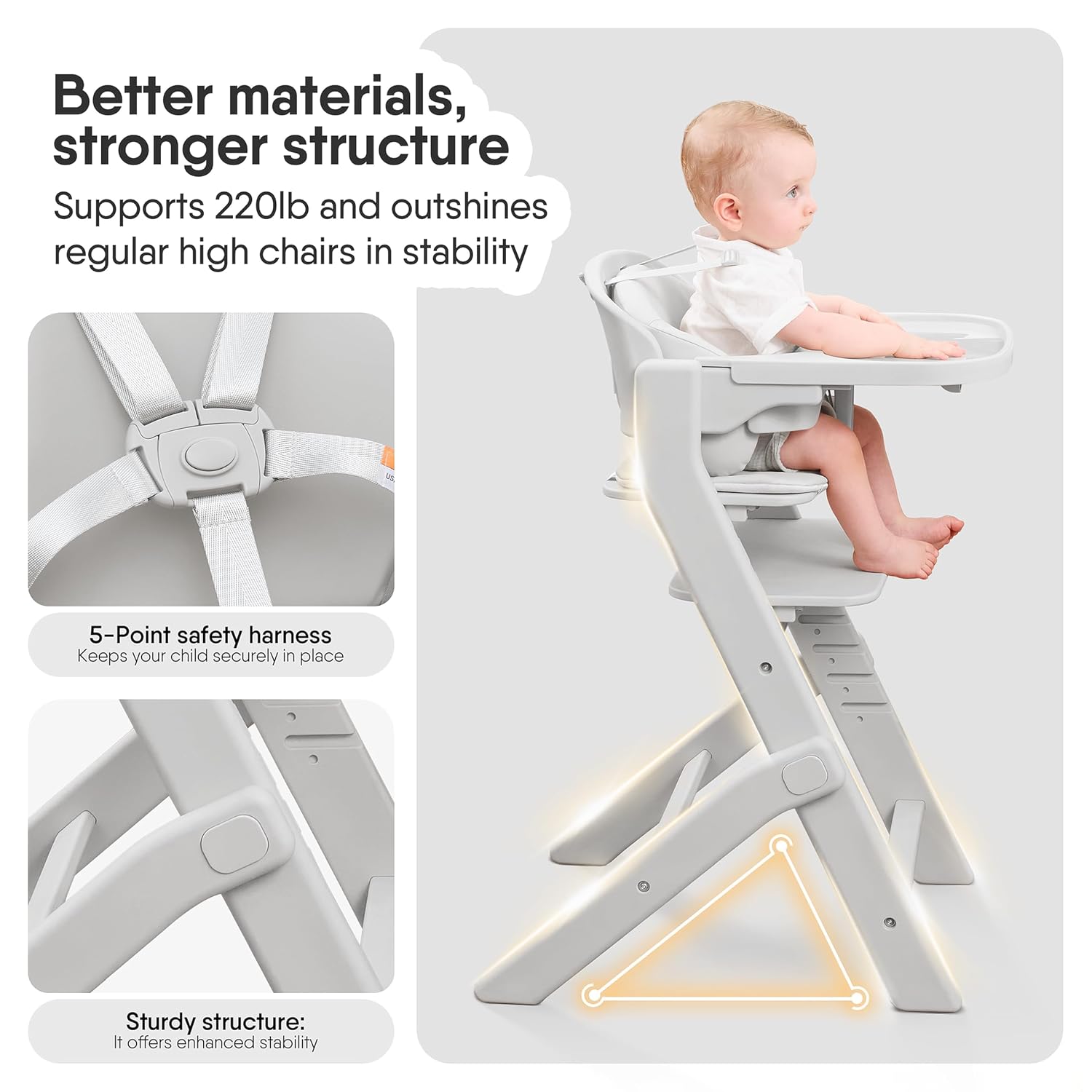 Obee Odee Full-Body Washable Baby High Chair with Soft Cushion, Adjustable for 6 Months to 220 Lb - Multifunctional and Convertible High Chairs for Babies and Toddlers -Portable and Easy Operation