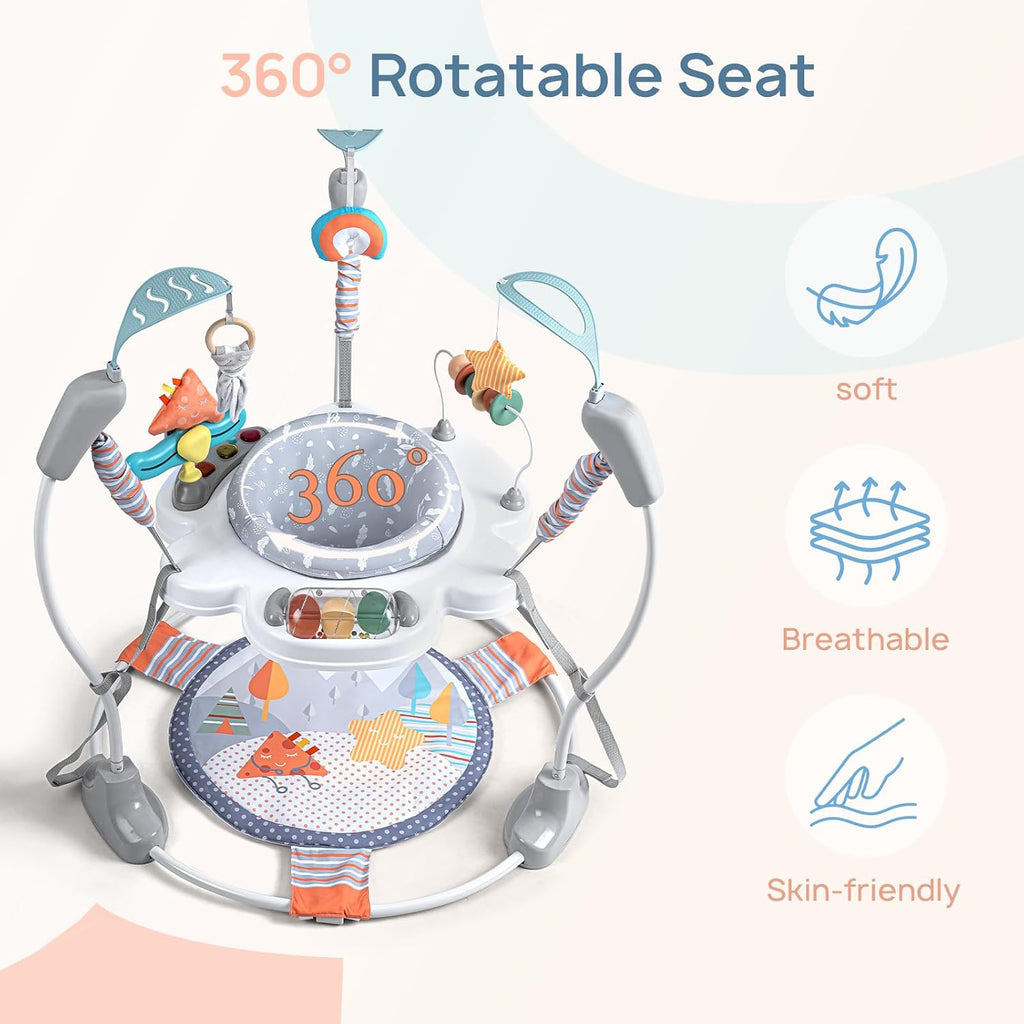 Baby Activity Center, Baby Jumper Activity Center with Music, Interactive Toys, 360° Rotating Seat, 3 Adjustable Heights, Infant Activity Jumper for 6+ Months (Gray Forest)