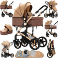 2 in 1 Baby Stroller, Convertible Pram, Reversible Standard Baby Stroller, Portable Baby Buggy, Infant Carriage, Foldable High Landscape Pushchair for Toddler Newborn (2US588-KHAKI)