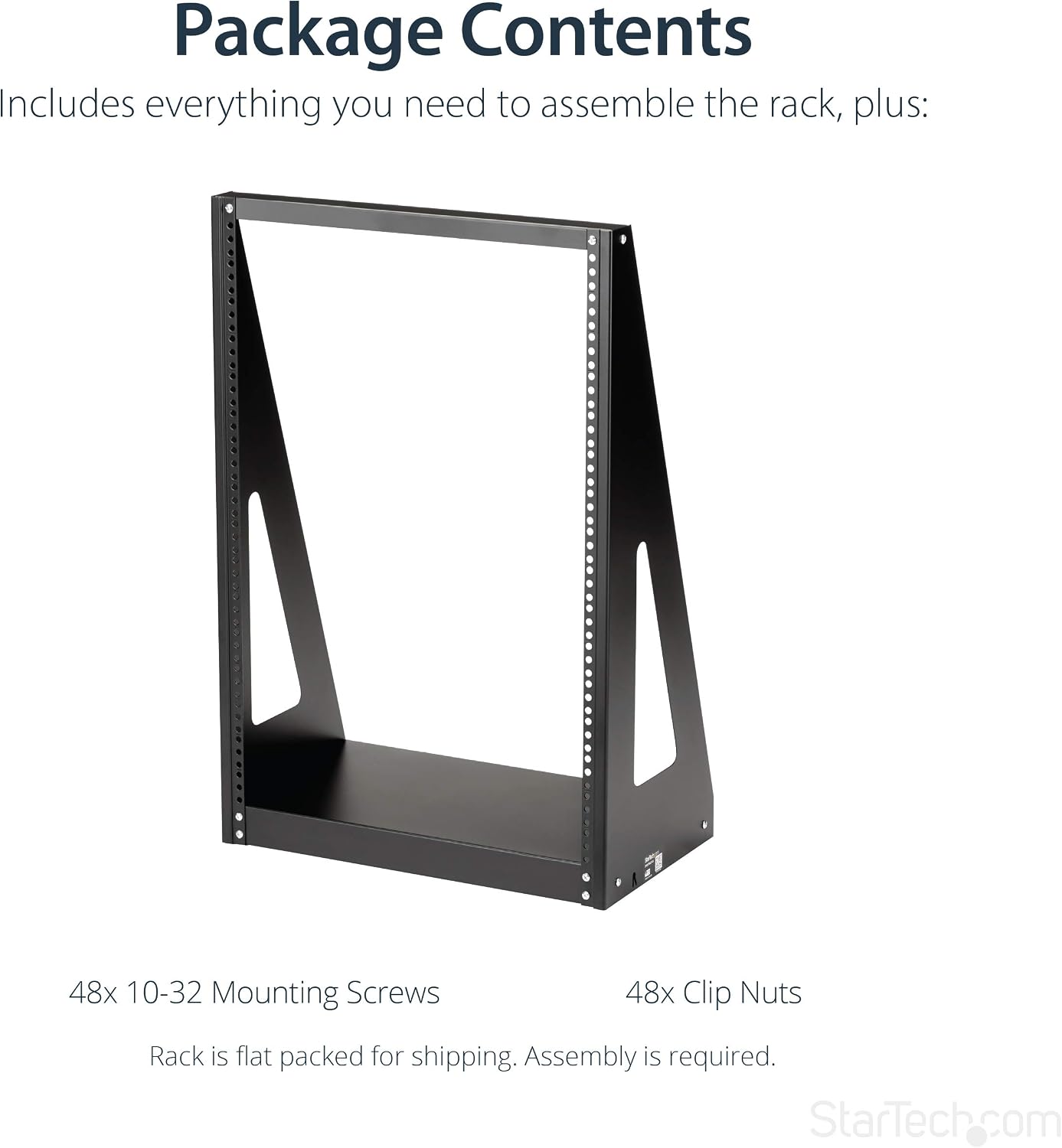 StarTech 16U 2-Post Open Frame Desktop Server Rack, 19in Compact Space-Saving Floor IT Rack with 350lb (160kg) Weight Capacity