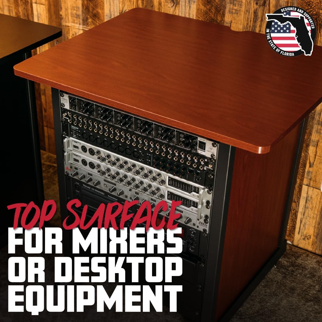 Gator Frameworks Rok-It Studio Series 14U Wood Rack Cabinet with Casters and Leveling Feet, Black (RI-STRK-14U-BLK)