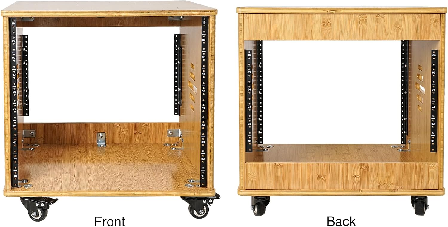 Sound Town DIY 10U Solid Carbonized Bamboo Studio Rack w/ 16' Depth, Ventilation, Rubber Feet, Casters for Recording Room, PA/DJ Pro Audio, Home Audio (STBR-10UW)