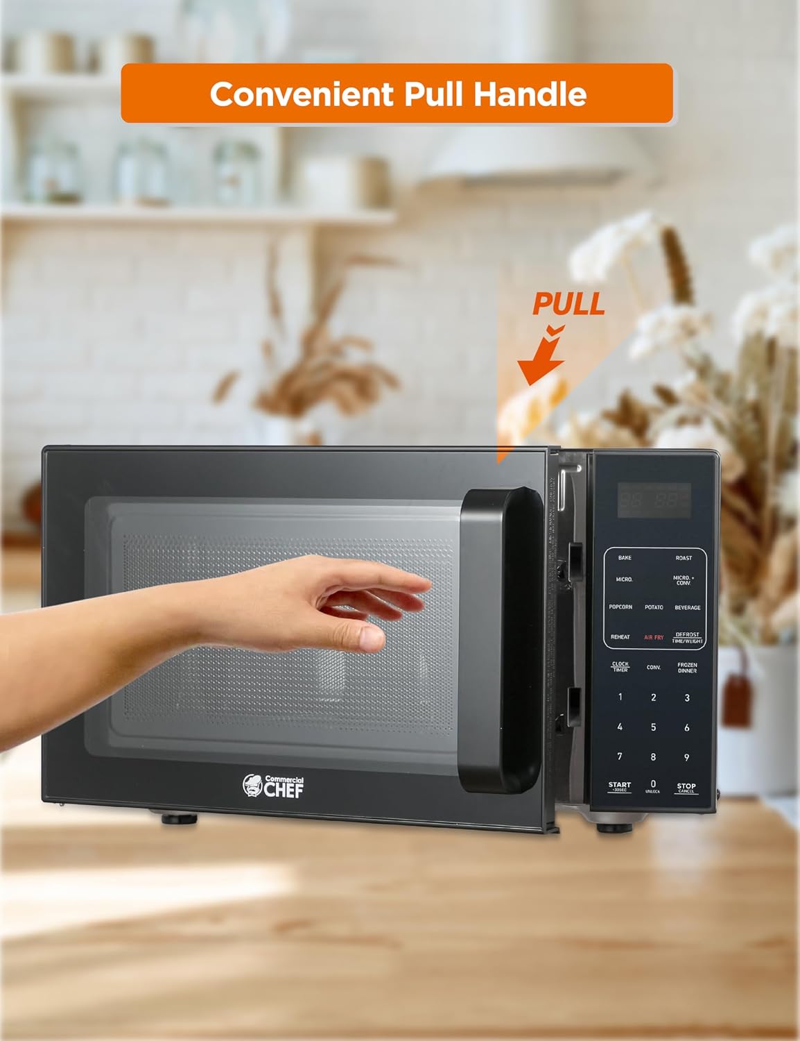 Commercial Chef 5-in-1 Countertop Microwave Air Fryer Combo, 0.9 Cu. Ft. Capacity, Microwave Air Fryer Convection Oven Bake and Roast, 900W, 10 Power Levels