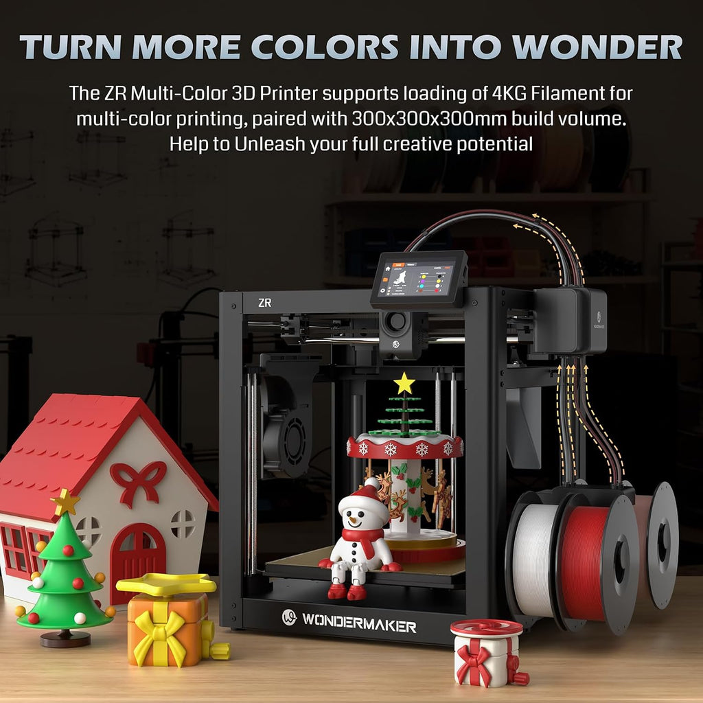 SainSmart x WonderMaker ZR CoreXY Multicolor 3D Printer – 600mm/s High-Speed, 4-Color Printing, 300°C Nozzle, Auto-Leveling, 300×300×300mm Large Build Volume
