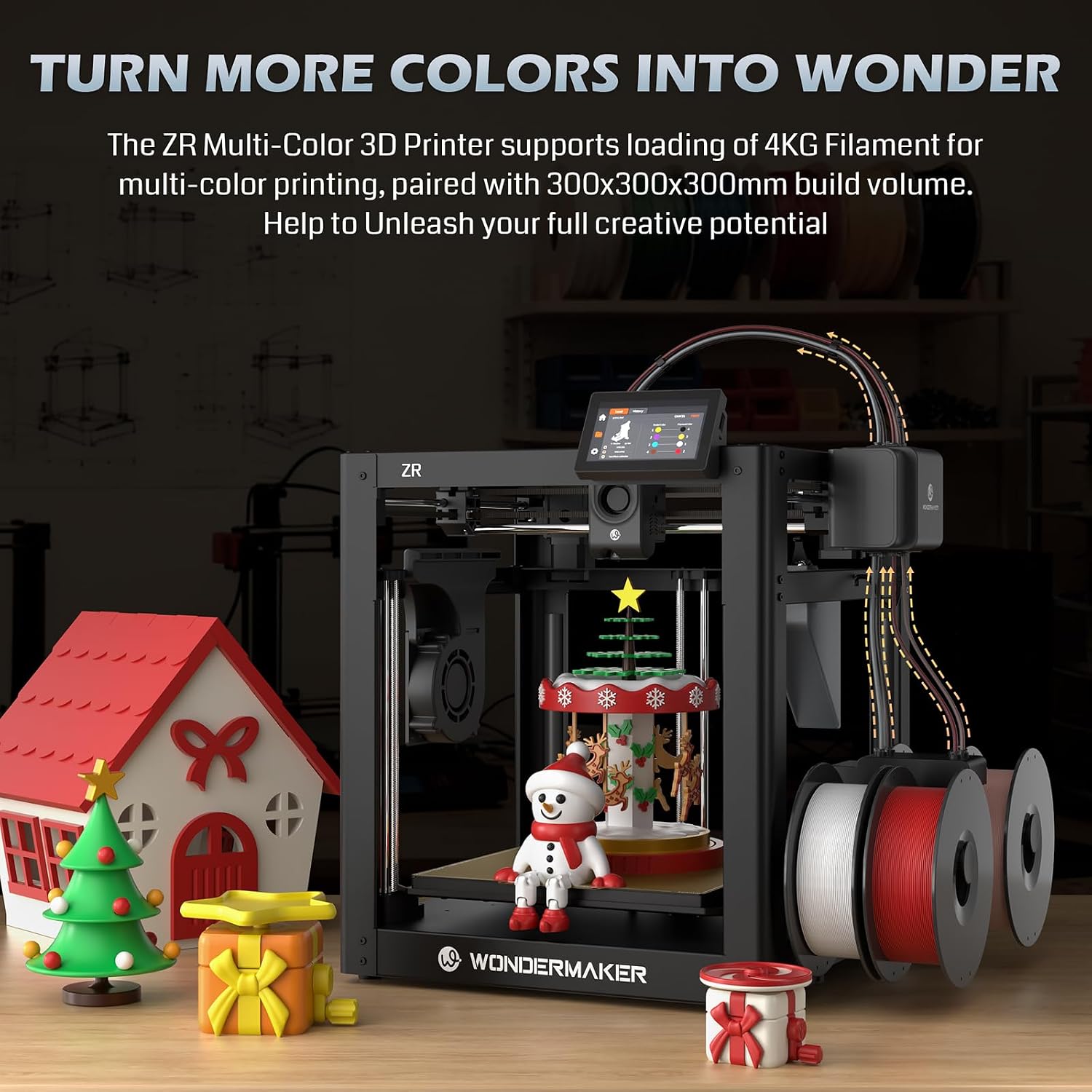 SainSmart x WonderMaker ZR CoreXY Multicolor 3D Printer – 600mm/s High-Speed, 4-Color Printing, 300°C Nozzle, Auto-Leveling, 300×300×300mm Large Build Volume