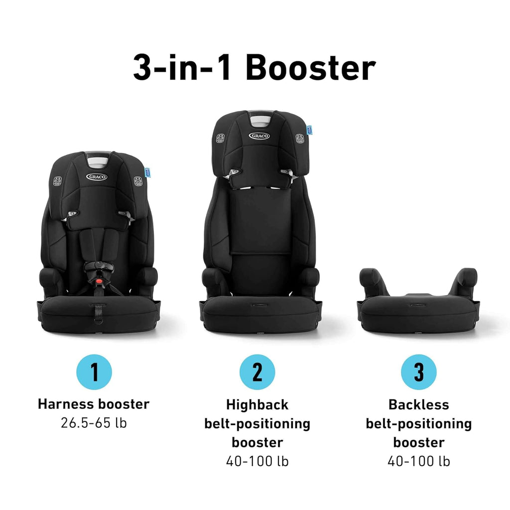 Graco® Tranzitions 3-in-1 Harness Booster Car Seat, Forward Facing Car Seat, Highback, to Backless Booster, Cinder