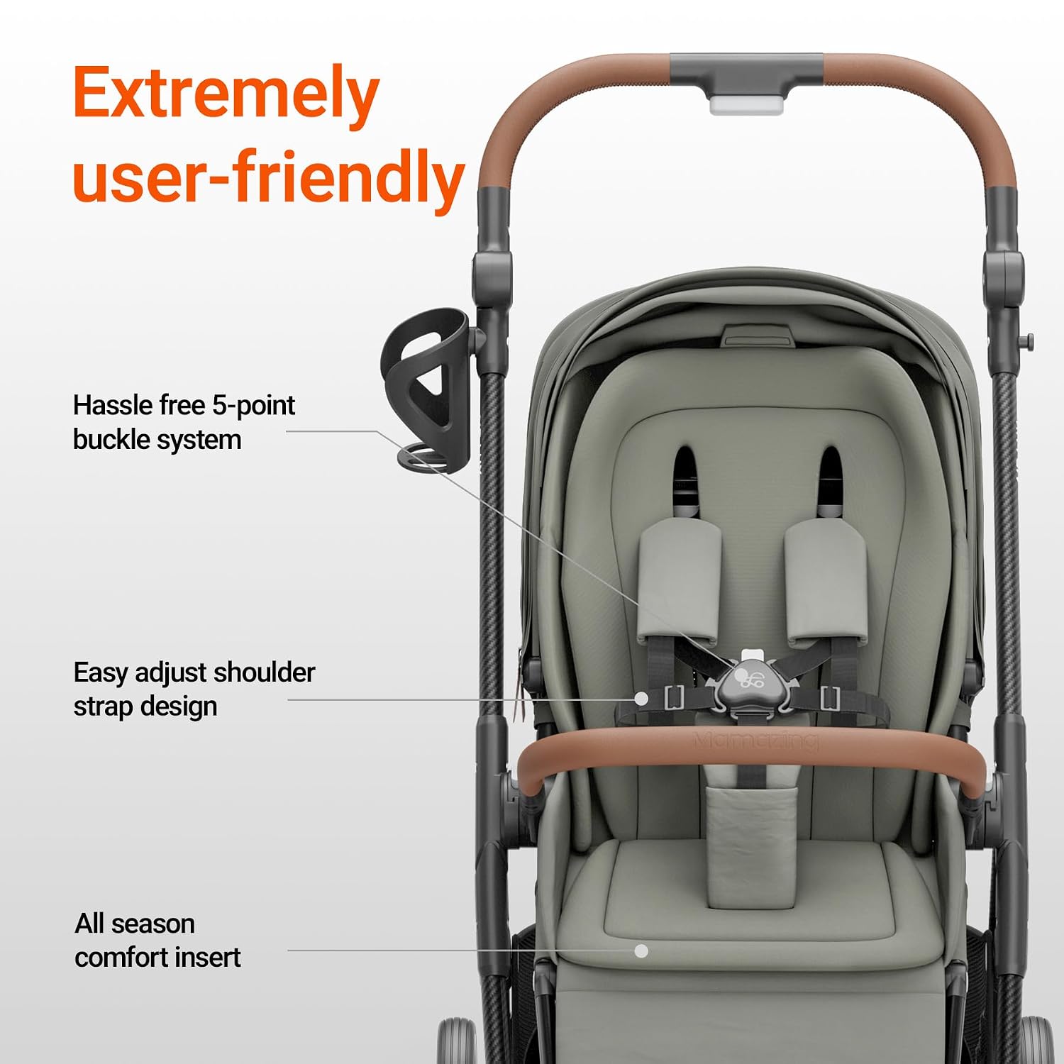 MAMAZING Air Lux Baby Stroller, Carbon Fiber Frame Only 15.8lbs, Compact Fold Toddler Stroller with Reversible Seat with Infant Insert, Included UPF 50+ Canopy, Large Storage Basket & Car Seat Adapter