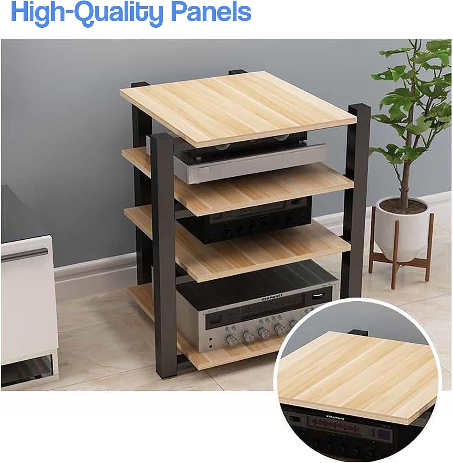 2-Tier Black Audio Rack, AV Media Stand & Stereo Tower Cabinet for Entertainment System, 2/3/4 Tier Options, Ideal for Audio/Video Components and Equipment Display