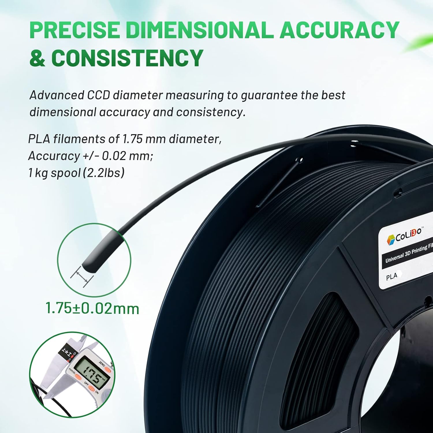 COLIDO 3D Printer Filament PLA, 1.75mm PLA Filament with +/- 0.02mm Precision, Compatible with Most FDM 3D Printers,Quality Vacuum-Sealed Consumables,1kg Spool(2.2lbs), Black- 10 Packs