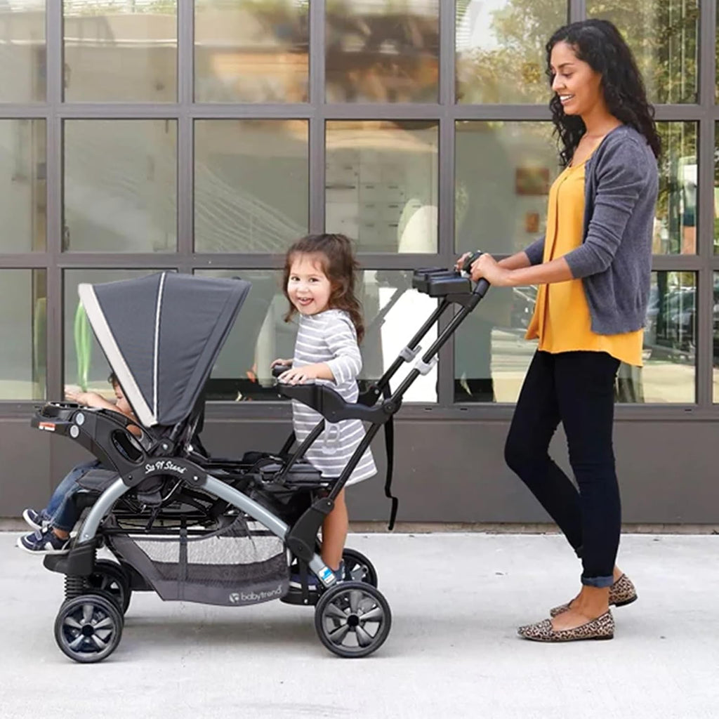 Baby Trend Sit N' Stand Convertible Multi-Use Easy Fold Travel Toddler & Baby Tandem Double Stroller with Safety Harness and Storage Basket, Magnolia