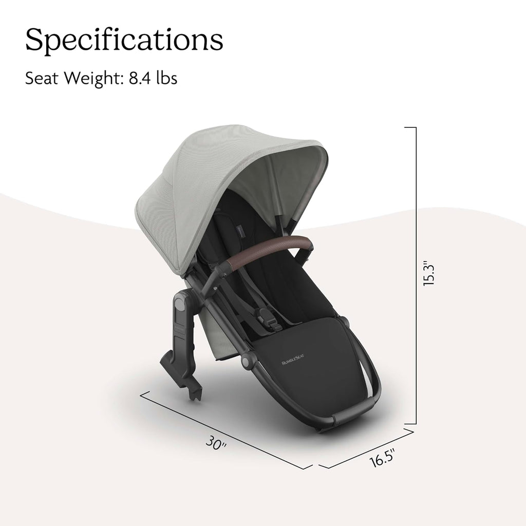 UPPAbaby RumbleSeat V3 Second Lower Seat - Compatible with Vista V2 and Vista V3 - All-Weather Seat + Magnetic Buckle – Adapters Included - Savannah (Pearl Gray Jacquard/Carbon Frame/Chestnut Leather)