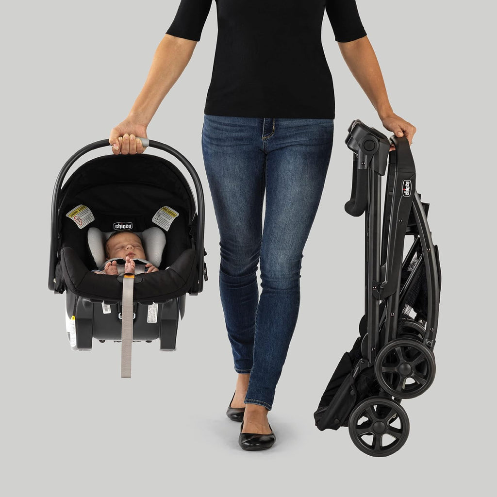 Chicco KeyFit Caddy Frame Stroller, Accepts All Chicco Infant Car Seats, Adjustable Handle, Parent Tray, Black/Black