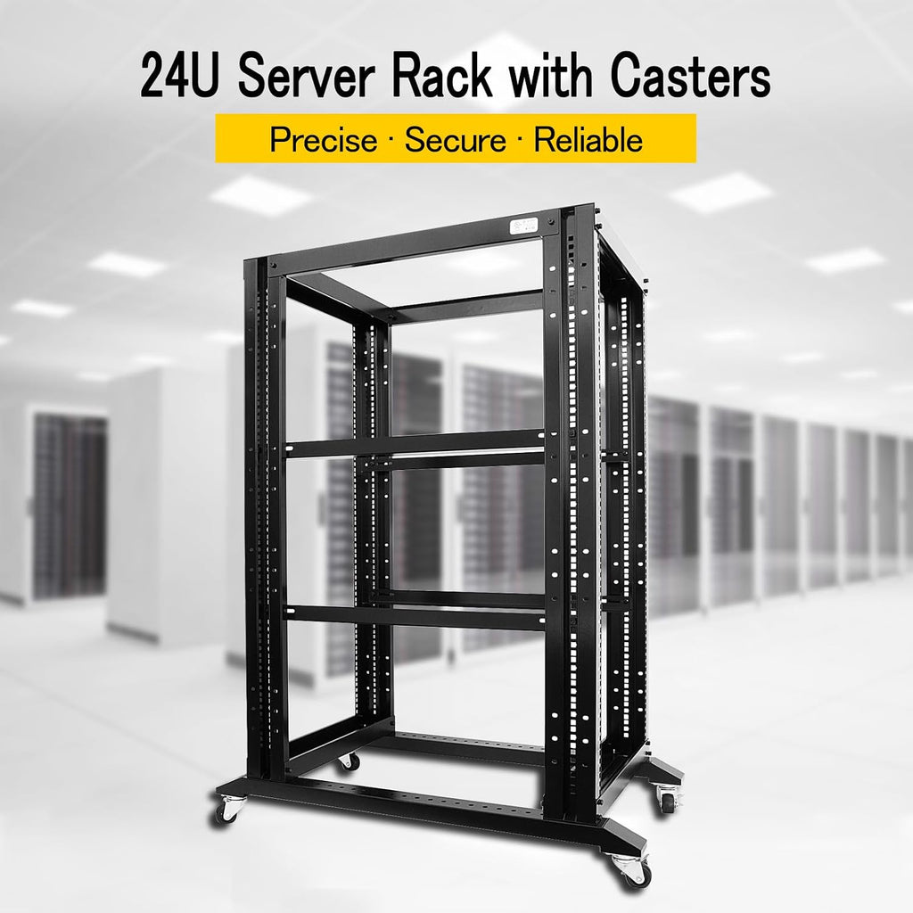 Open Rack 24U 4 Post Open Frame 19-Inch Data Network Desktop Server/Audio Rack