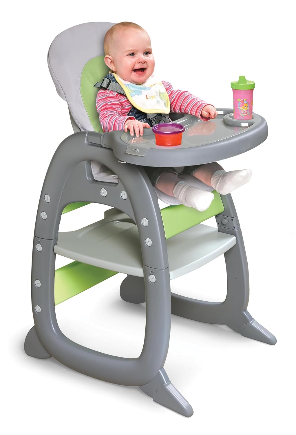 Badger Basket Envee II Convertible Baby High Chair with Infant Feeding Seat, Booster Seat, and Toddler Desk with Chair - Gray/Green