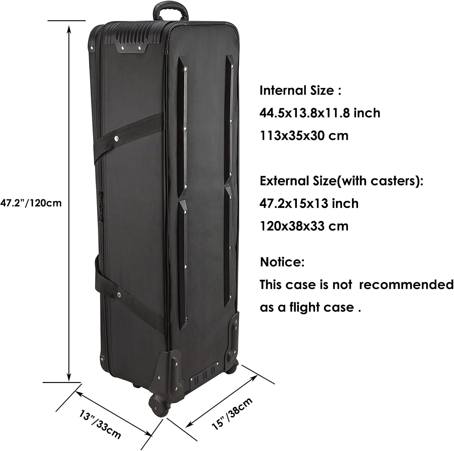 MagicLine Studio Trolley Case 47.2x15x13 inch/120x38x33 cm, Rolling Camera Case, Carrying Bag with Wheels for Photo Video Studio Gears, Light Stands, Tripods, Strobes and Studio Lights, Telescopes.