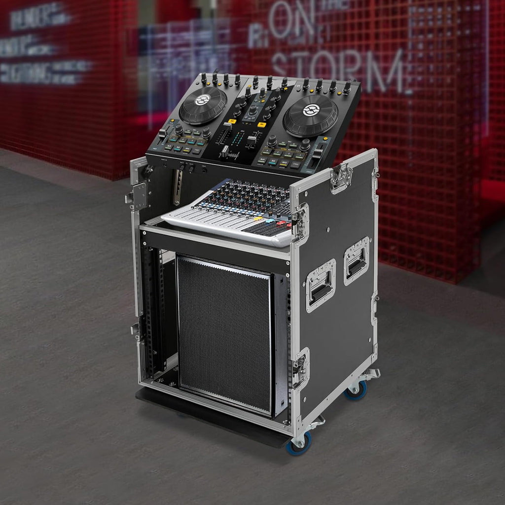 10U PA Server Rack Audio Rack Case 2 Tiers Studio Rack Mobile Flight Case Frame Server Rack DJ Table with Wheels DJ Equipment DJ Rack for Studios Theatres KTVs