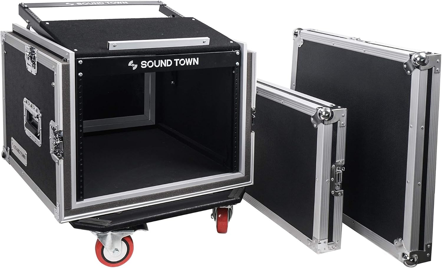Sound Town Shock Mount 8U ATA Rack Case with 21' Rackable Depth, 11U Slant Mixer Top and Casters, 8-Space Size - Pro Tour Grade (STMR-SP8UW)