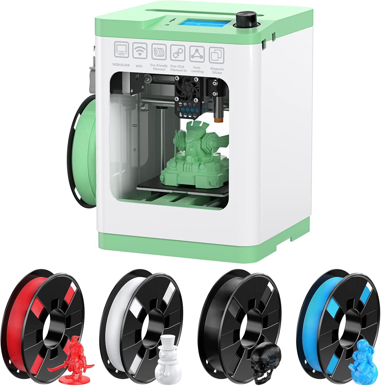 Entina Mini 3D Printer Tina2S V12 & 4 Colors PLA 3D Printer Filament Bundle(Black, White, Blue, Red)