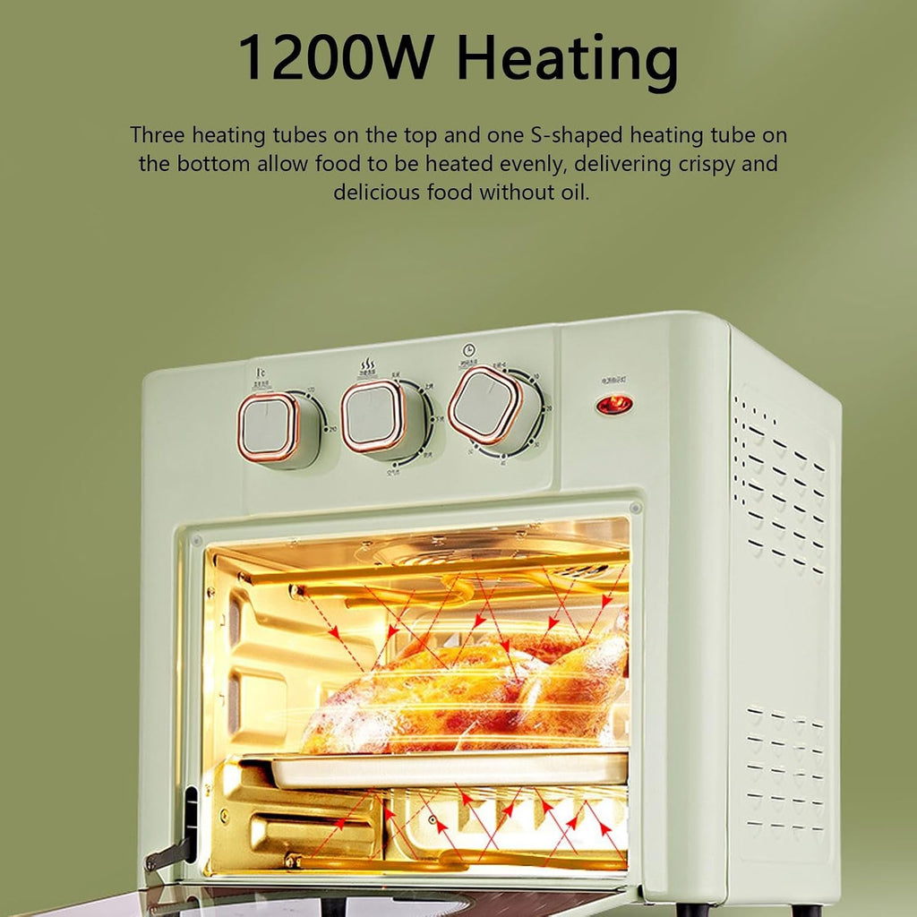 Household Multi-function Oven, 18L Electric Air Fryer Oven with 3 Mechanical Knob, 100-210℃ Air Fryer Toaster Oven Combo with Temperature Control & Timer, 360° Hot Air Circulation white