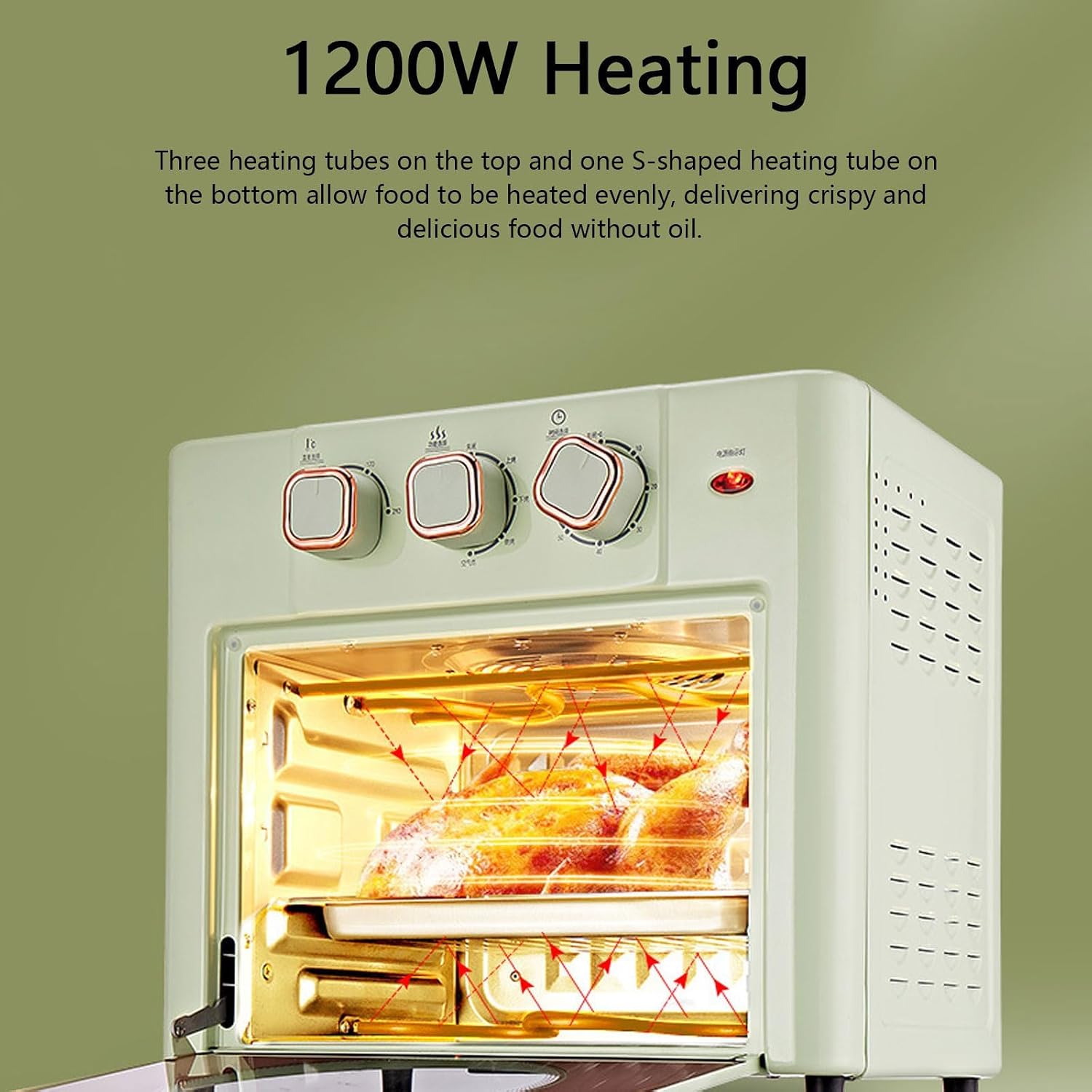 Household Multi-function Oven, 18L Electric Air Fryer Oven with 3 Mechanical Knob, 100-210℃ Air Fryer Toaster Oven Combo with Temperature Control & Timer, 360° Hot Air Circulation white