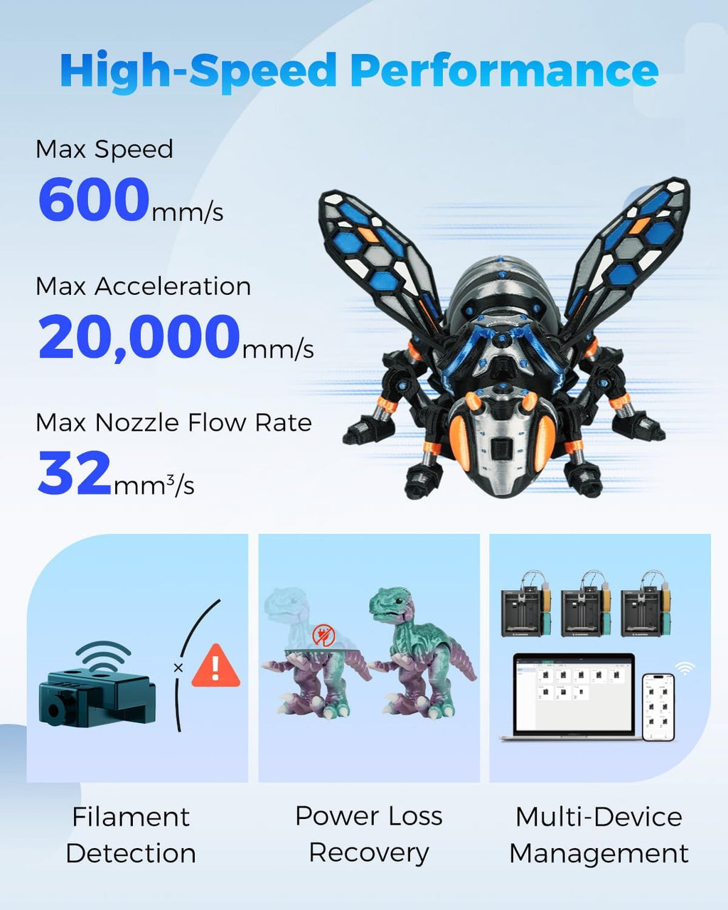 FLASHFORGE AD5X 3D Printer,Multi-Color 3D Printer with IFS,Fully Auto Leveling with Max 600mm/s High Speed Printing and Max 300°C Nozzle,Large Printing Size 220 * 220 * 220mm