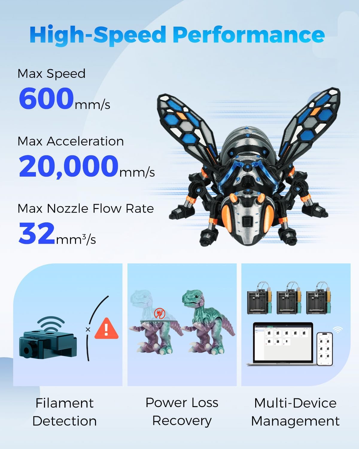 FLASHFORGE AD5X 3D Printer,Multi-Color 3D Printer with IFS,Fully Auto Leveling with Max 600mm/s High Speed Printing and Max 300°C Nozzle,Large Printing Size 220 * 220 * 220mm