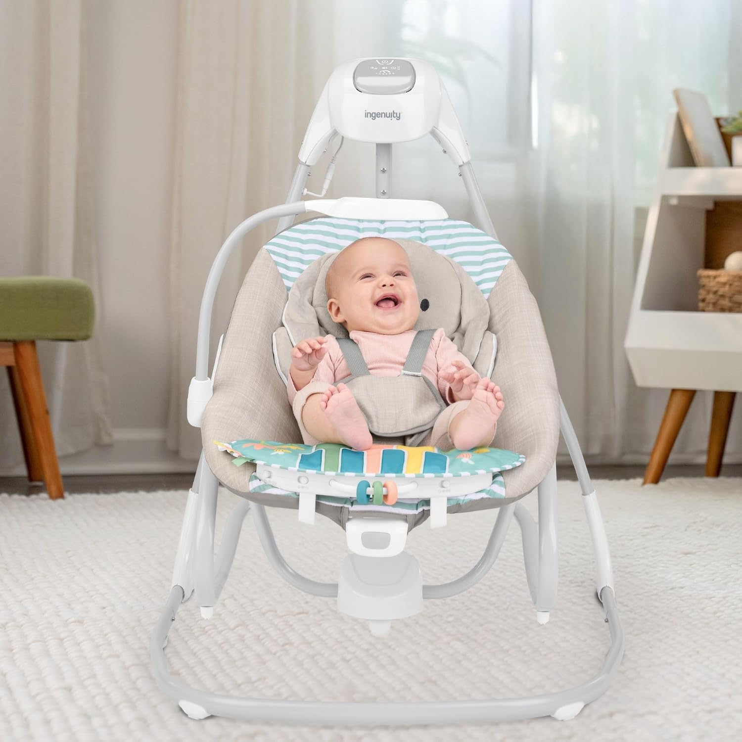 Ingenuity SimpleComfort Piano Playtime 4-in-1 Baby Swing & Rocker, Soothes & Grows with Baby, Rotating Seat Swings in 3 Directions, 6 Speeds & 12 Melodies, Removeable Rocker Seat, 0 Months to 2 Years