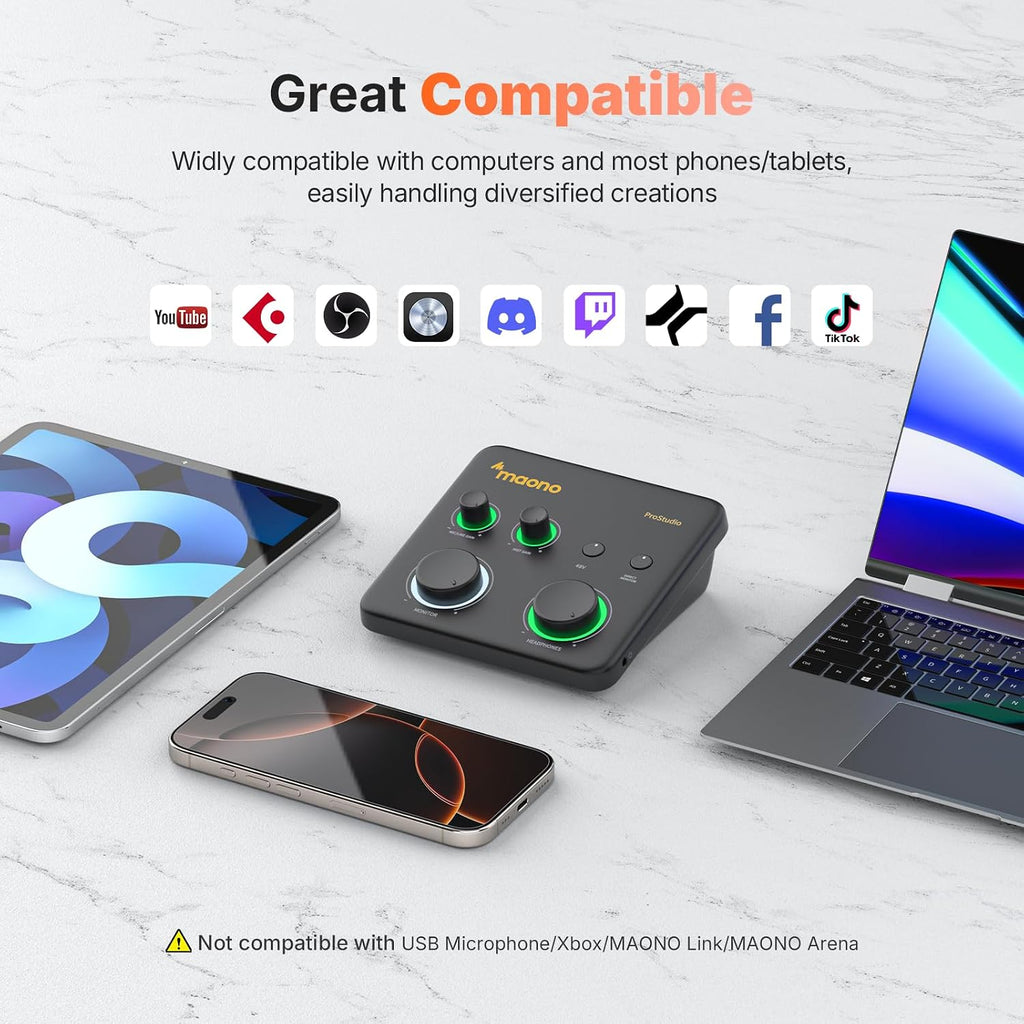 MAONO USB Audio Interface Bundle: Interface with XLR Microphone Headphone 24-bit/192kHz LOOPBACK ASIO Driver for Recording Music Home-Studio Guitar Podcast Streaming PC DAW(PS22+PD100+MH700)