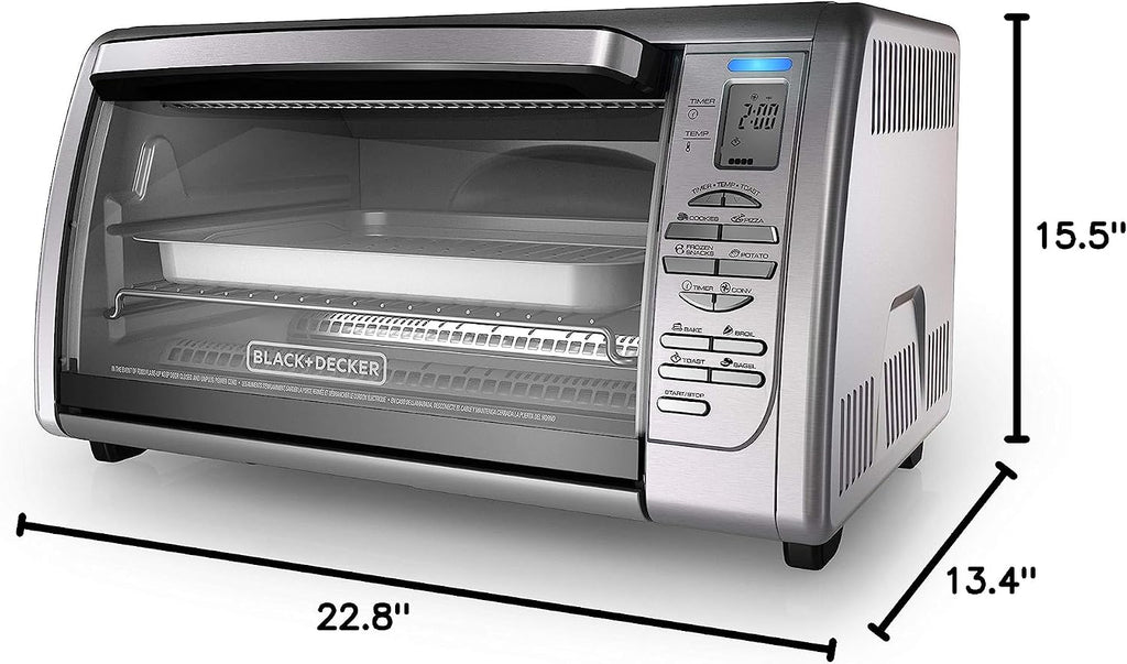 Black+Decker Countertop Convection Toaster Oven, 8 One-touch Cooking Functions, Stainless Steel