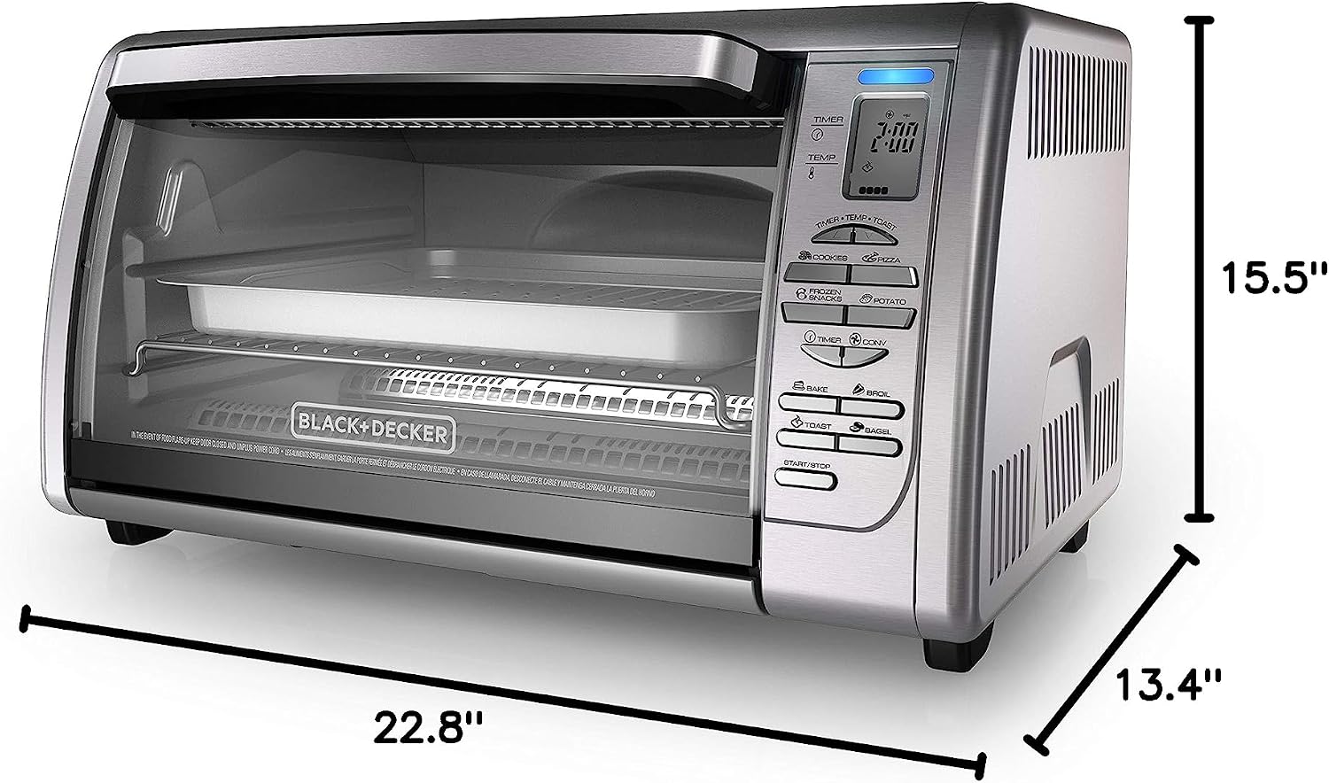 Black+Decker Countertop Convection Toaster Oven, 8 One-touch Cooking Functions, Stainless Steel