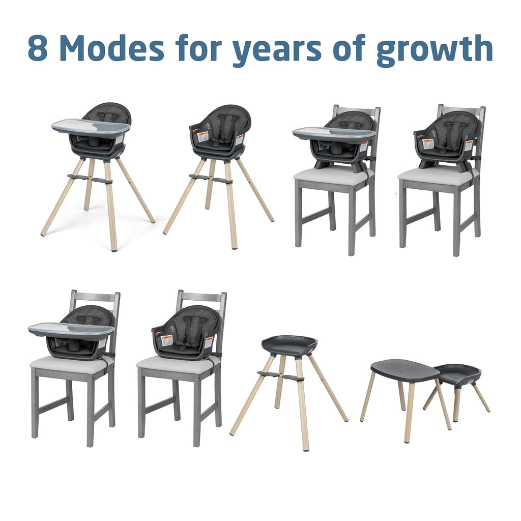 Maxi-Cosi Moa 8-in-1 High Chairs for Babies and Toddlers, Machine Washable Infant High Chair, Compact, Convertible High Chair Lightweight Design, Classic Graphite