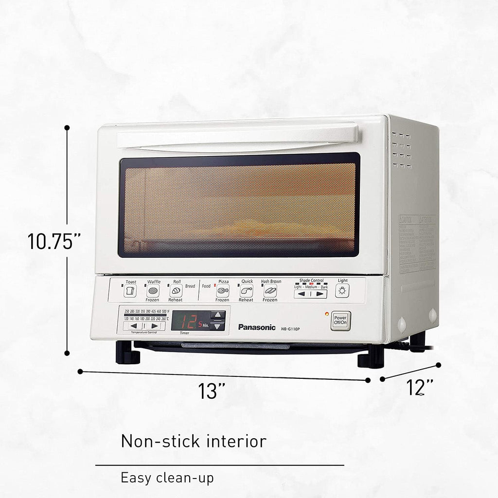 Panasonic FlashXpress Toaster Oven Countertop, 4-Slice Compact Size with Double Infrared Heating, 6 Auto Cook Options and Precise Temperature Control, 1300W - NB-G110P-W (White)