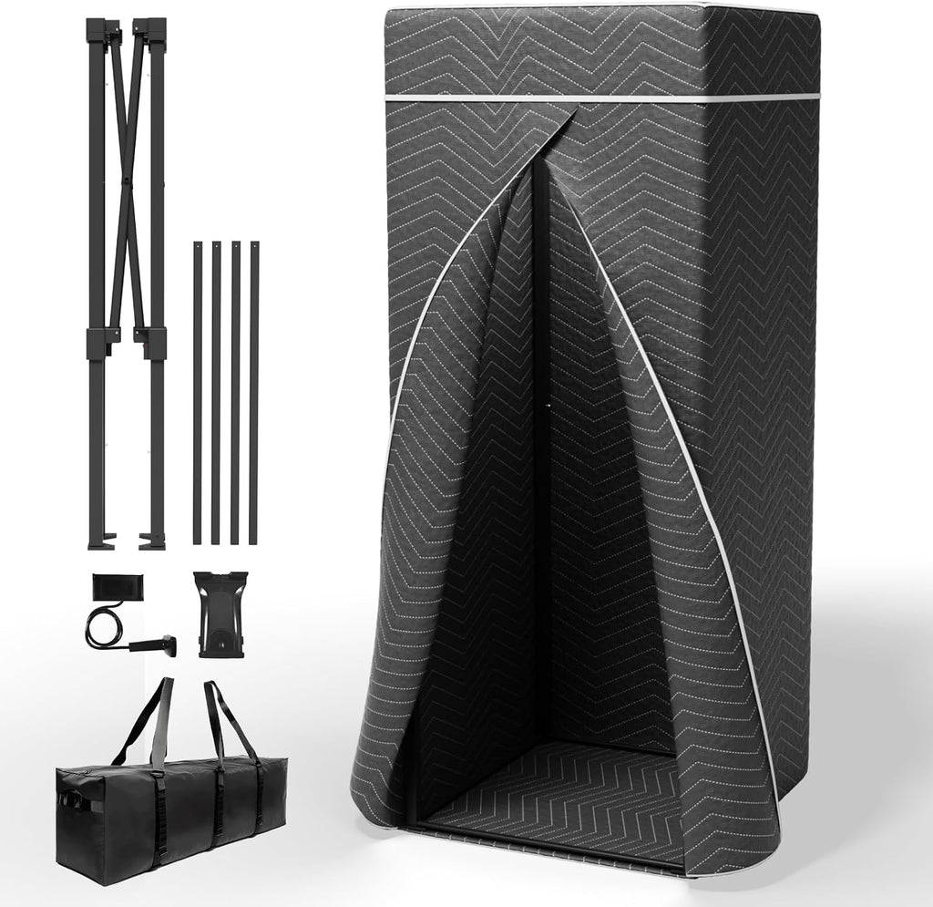Portable Recording Booth for Home Studio, Foldable Sound Isolation Vocal Shield with Floor Stand, High-Density Acoustic Blanket Enclosure for Singing, Voiceover & Podcast, Includes Phone Holder