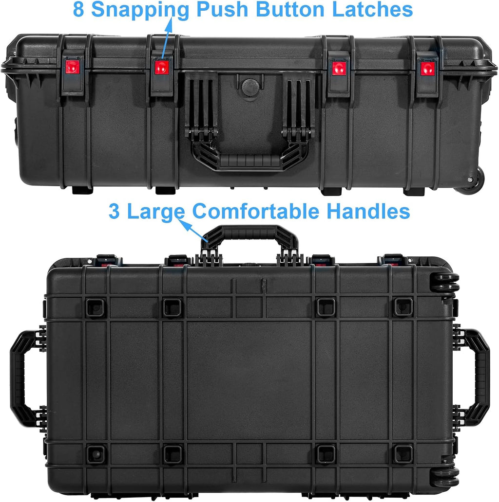 Regetek Waterproof Rolling Hard Case 35 x 20.5 x 12 Inch, Equipment Case with Foam/Wheels/ 3 Large Handles for Camera, Tool, Electronics Transport, Shockproof, Lockable, Inner 31.5' x 17.7' x 7.5'