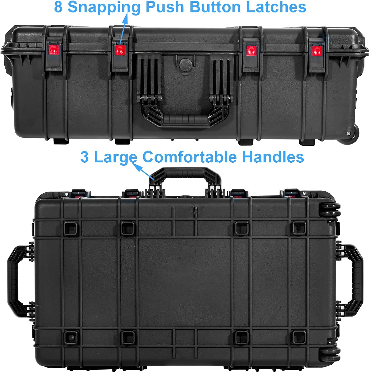 Regetek Waterproof Rolling Hard Case 35 x 20.5 x 12 Inch, Equipment Case with Foam/Wheels/ 3 Large Handles for Camera, Tool, Electronics Transport, Shockproof, Lockable, Inner 31.5' x 17.7' x 7.5'