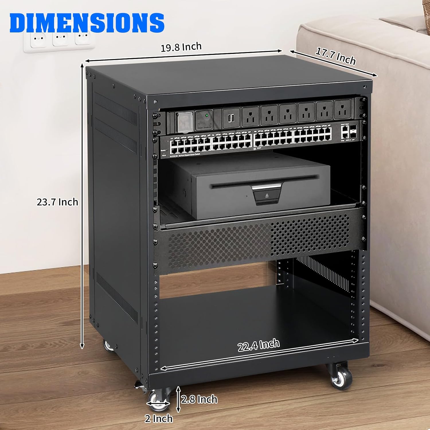 Ktaxon 12U Rack, 4/12/16/22U AV Rack Recording Studio Racks with Removable Side Panels, Lockable Casters and Special Vent Design, Server Rack for 19 Inch Rack Mounting (12U)