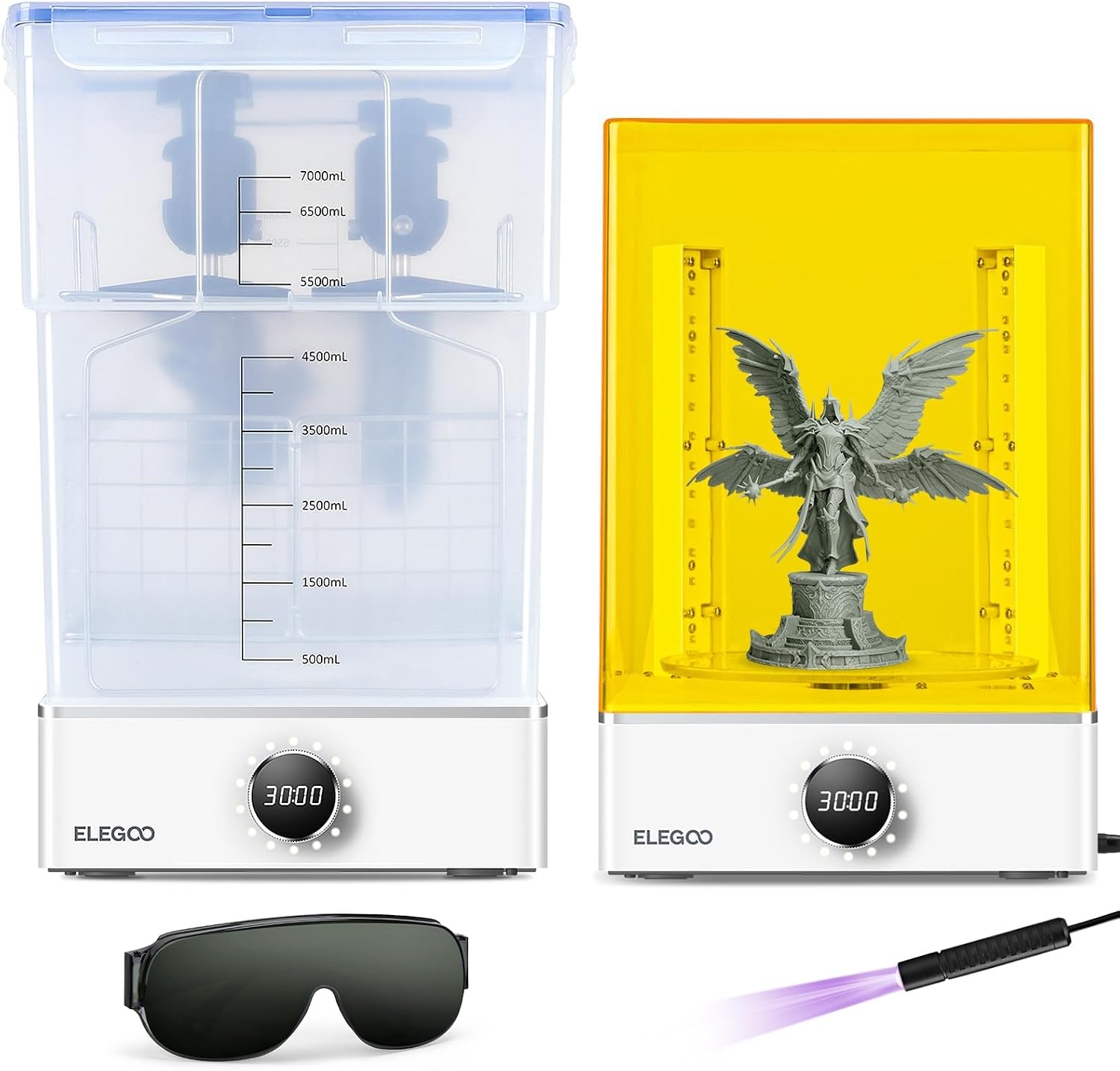 ELEGOO Mercury XS Bundle Wash and Cure Station for Large 3D Printed Models, with Handheld UV Light, Sunglasses, Wash Bucket, Compatible with Saturn, Mars Series and Other MSLA/LCD/DLP Resin Printers